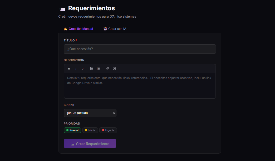 Carga de requerimiento en Mixi
